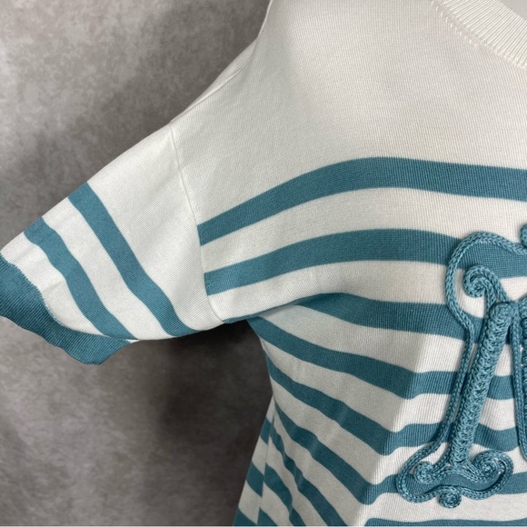 MaxMara Monogram Embroidered  Ragno Top In Blue Women's Size L - Picture 5 of 8